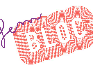 Logo: fem en letra de escritura y Bloc con el borde repetido unas 15 veces. Da sensación de cuidado y potencia.